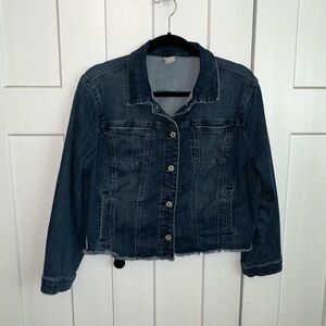 Chicos Chic Indigo Denim Jacket with Frayed edges (chicos size 2)